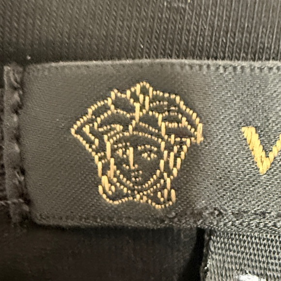 Versace Ornate Embroidered Sequin Black and Gold Logo Tee - Picture 5 of 10